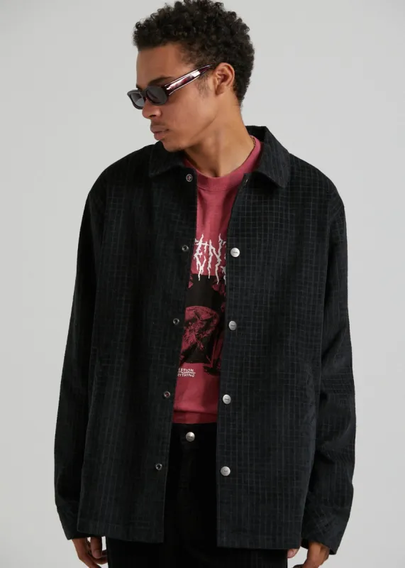 Afends Mens Enjoy  - Hemp Check Corduroy Jacket  - Black sold by Afends