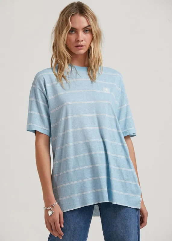 Afends Womens Dixie - Hemp Stripe Oversized T-Shirt - Sky Blue sold by Afends