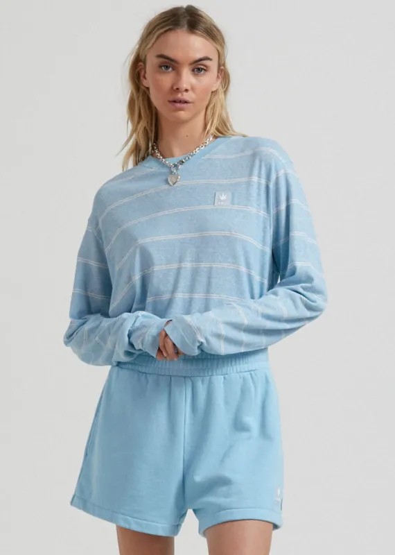 Afends Womens Dixie - Hemp Stripe Long Sleeve T-Shirt - Sky Blue sold by Afends
