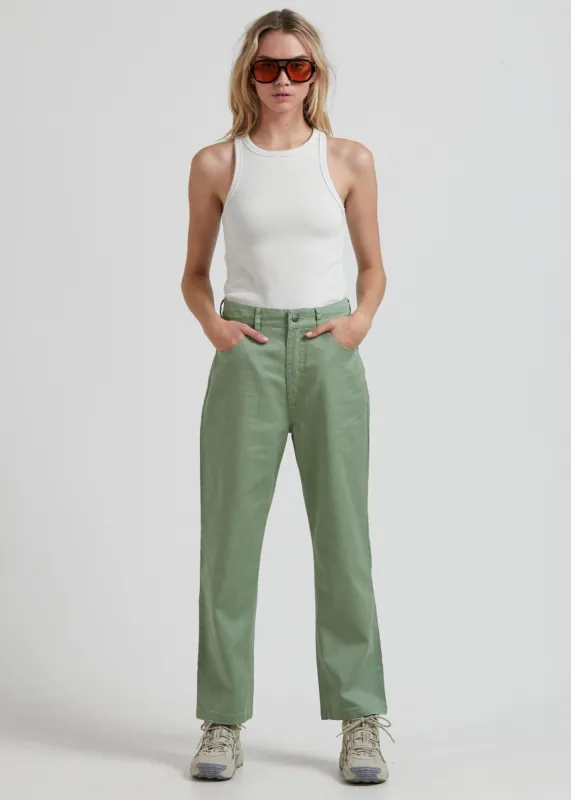 Afends Womens Shelby - Hemp Twill High Waist Wide Leg Pant - Moss sold by Afends