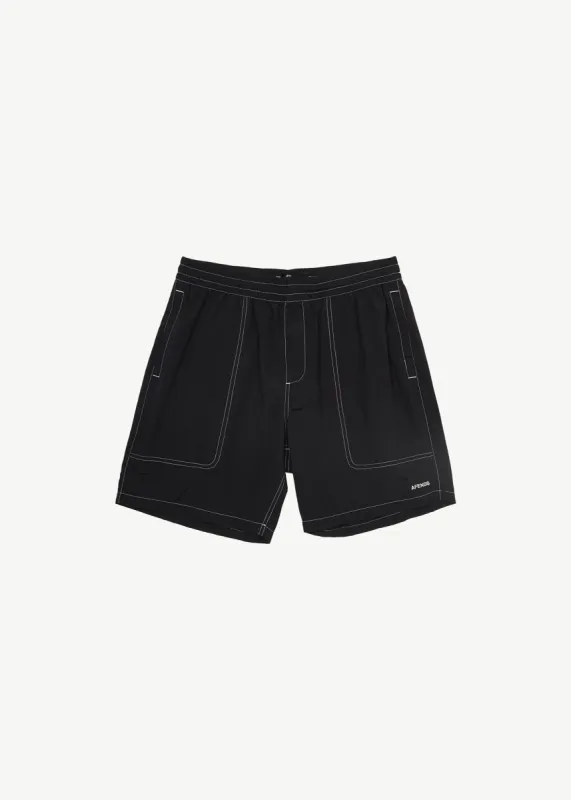 Afends Mens Baywatch Liquid Space - Elastic Waist Shorts - Black sold by Afends