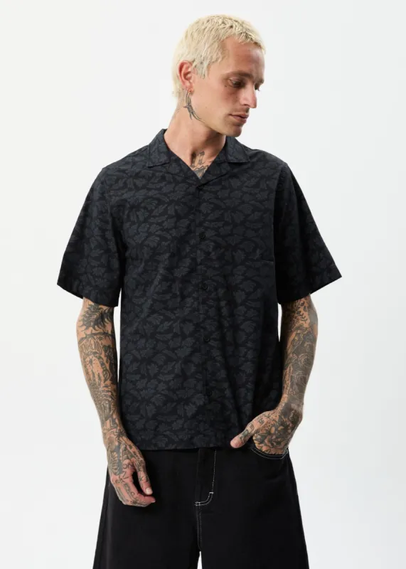 Afends Mens Underworld - Organic Cuban Short Sleeve Shirt - Black made by Afends