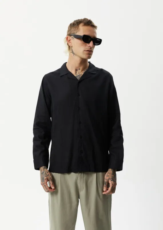 AFENDS Mens Critical - Cuban Long Sleeve Shirt - Black made by Afends