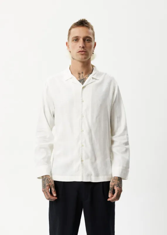 AFENDS Mens Critical - Cuban Long Sleeve Shirt - White made by Afends