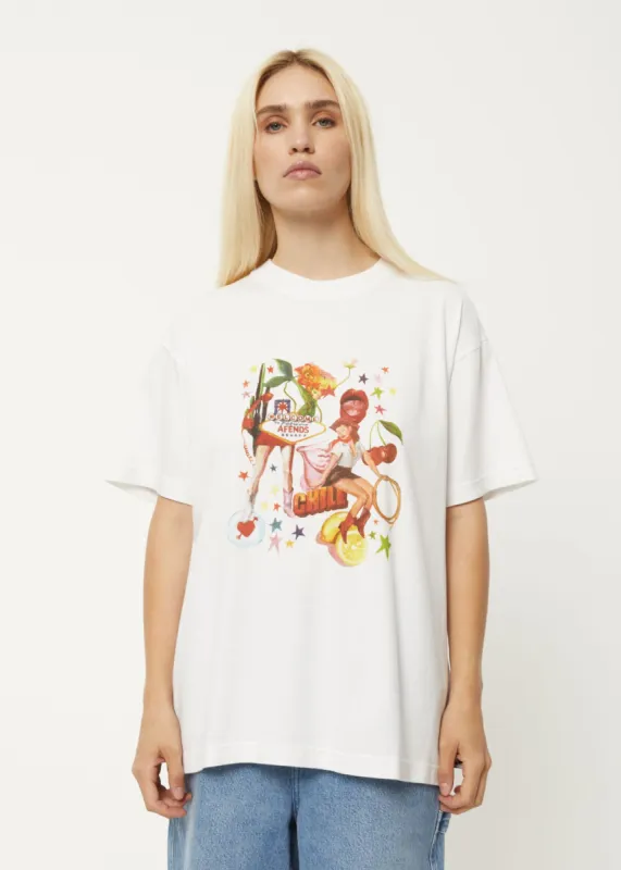Afends Womens Josie Slay - Recycled Oversized Graphic T-Shirt - White sold by Afends