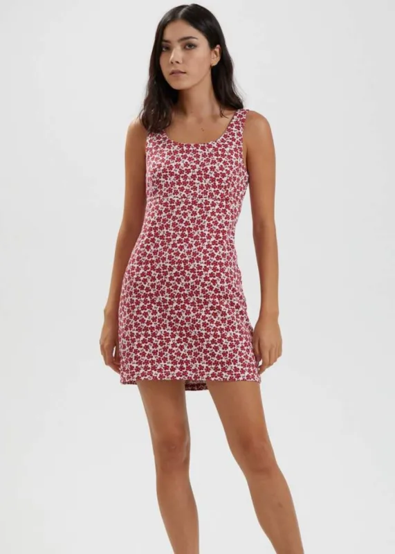Afends Womens Madeline - Hemp Canvas Floral Mini Dress - Red sold by Afends