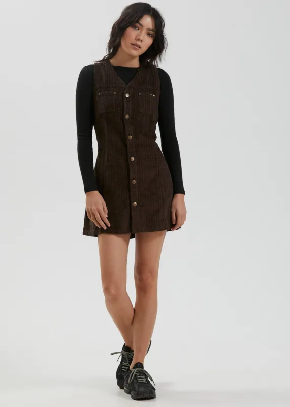 Afends Womens Kaia - Hemp Check Corduroy Mini Dress - Coffee sold by Afends