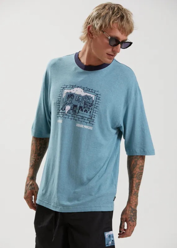 Afends Mens Leisure Process - Hemp Oversized Graphic T-Shirt - Marine sold by Afends