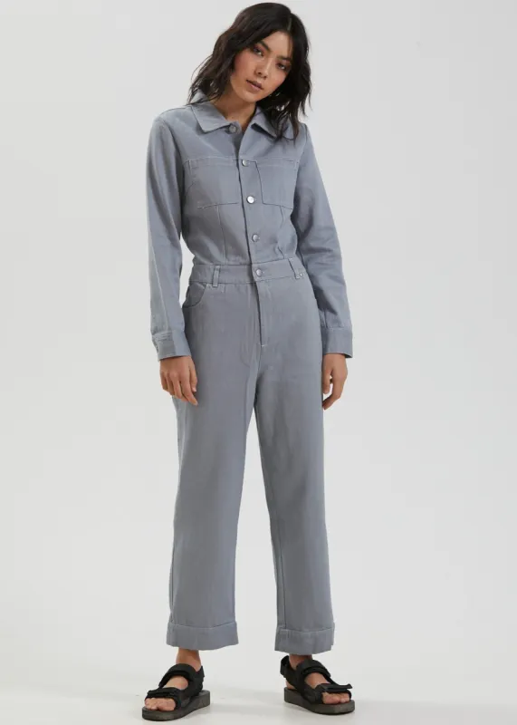 Afends Womens Shelby - Hemp Canvas Long Sleeve Jumpsuit - Shadow sold by Afends