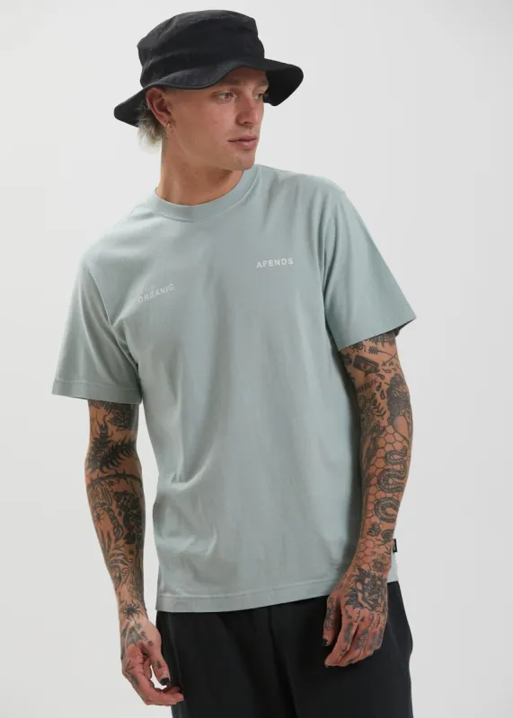 Afends Unisex Boundary - Unisex Organic Retro Fit T-Shirt - Smoke Green sold by Afends