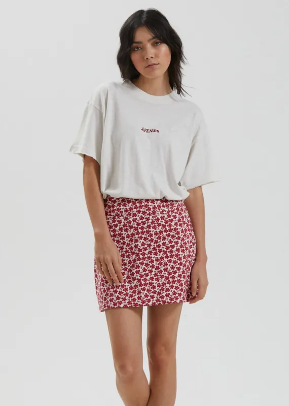Afends Womens Madeline - Hemp Canvas Floral Mini Skirt - Red sold by Afends