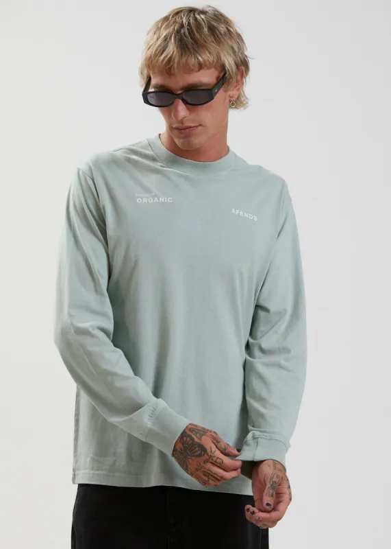 Afends Unisex Boundary - Unisex Organic Long Sleeve T-Shirt - Smoke Green sold by Afends
