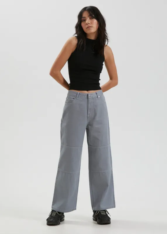 Afends Womens Kendall - Hemp Canvas Panelled Low Rise Pants - Shadow sold by Afends