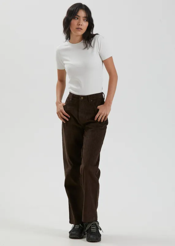Afends Womens Shelby Long - Hemp Check Corduroy Wide Leg Pants - Coffee sold by Afends