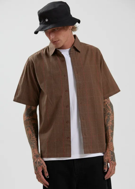 Afends Mens Simple Pleasures - Organic Check Short Sleeve Shirt - Camel made by Afends
