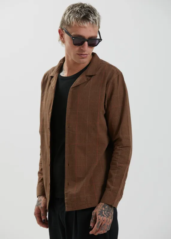 Afends Mens Simple Pleasures - Organic Check Long Sleeve Shirt - Camel sold by Afends