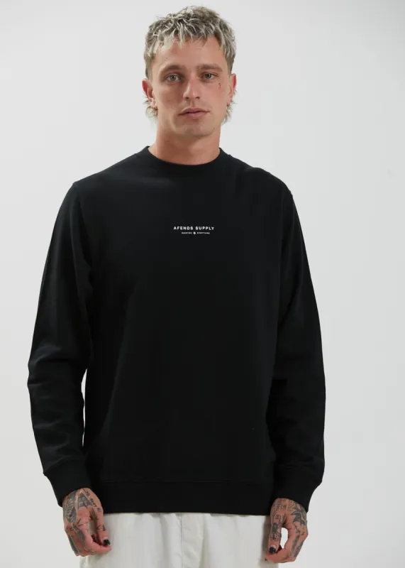Afends Mens Supply - Recycled Crew Neck Jumper - Black sold by Afends