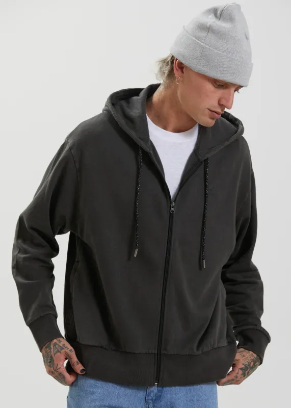 Afends Unisex Saxe - Unisex Hemp  Zip Up Hoodie - Stone Black made by Afends