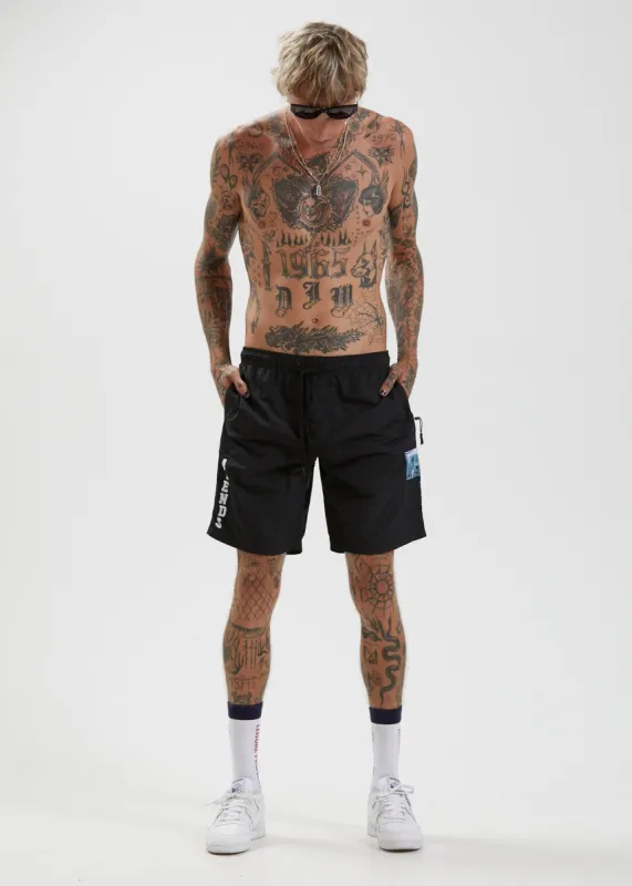 Afends Mens Baywatch Leisure Process - Recycled Elastic Waist Shorts - Black sold by Afends