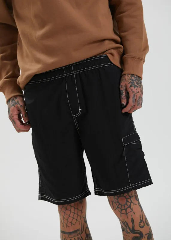 Afends Mens Baywatch Utility - Recycled Elastic Waist Shorts - Black made by Afends