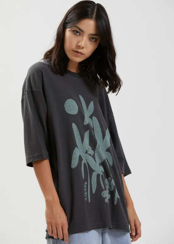 Afends Womens Connect - Hemp Oversized Graphic T-Shirt - Stone Black sold by Afends