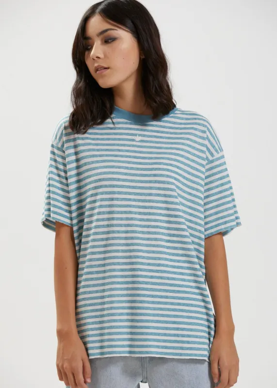 Afends Womens Saxe - Hemp Stripe Oversized T-Shirt - Marine sold by Afends