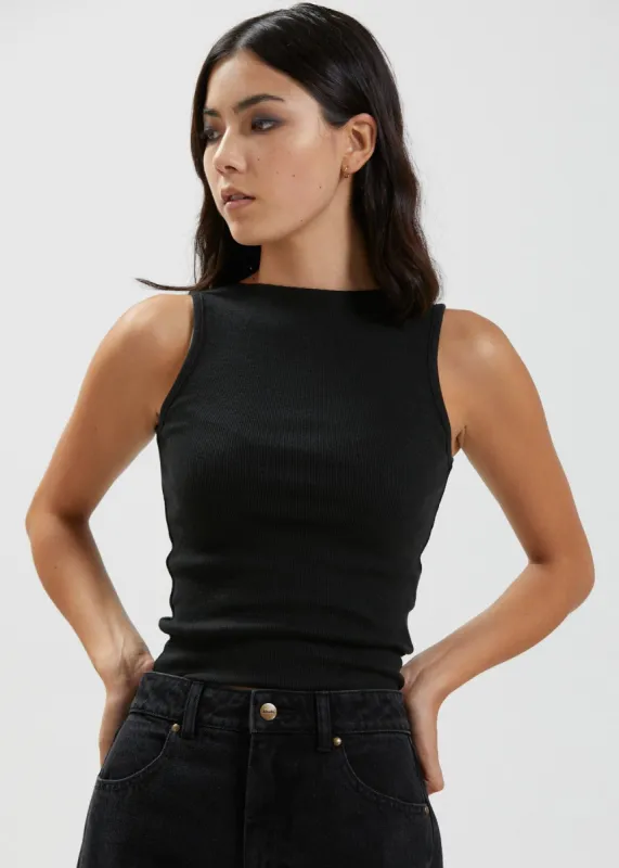 Afends Womens Peony - Hemp Ribbed High Neck Tank - Black sold by Afends