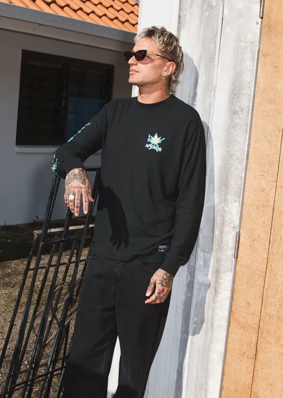 Afends Unisex Sleepy Hollow - Unisex Hemp Long Sleeve Graphic T-Shirt - Black sold by Afends