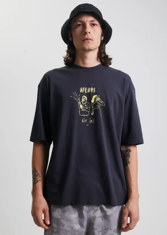 Afends Unisex Rip In - Unisex Recycled Oversized Graphic T-Shirt - Charcoal sold by Afends