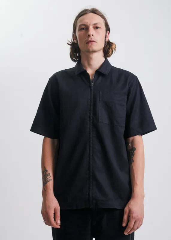 Afends Mens Chess Club  - Hemp Zip Up Short Sleeve Shirt - Black sold by Afends