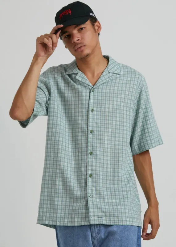 Afends Unisex Billy - Unisex Hemp Check Short Sleeve Shirt - Moss Check made by Afends