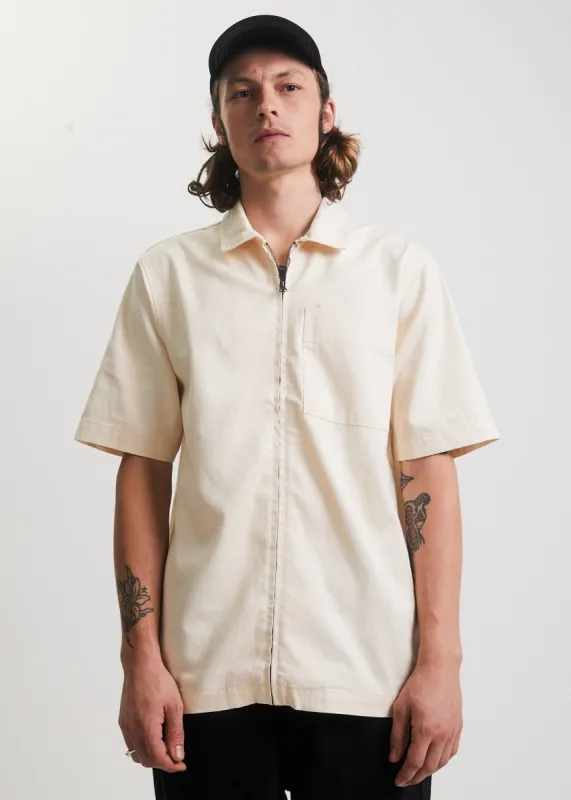 Afends Mens Chess Club  - Hemp Zip Up Short Sleeve Shirt - Natural sold by Afends