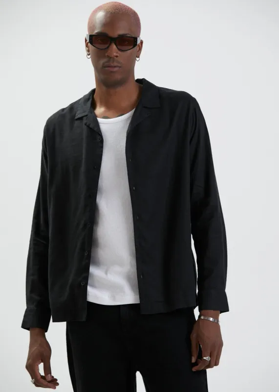 Afends Mens Critical - Hemp Cuban Long Sleeve Shirt - Black made by Afends