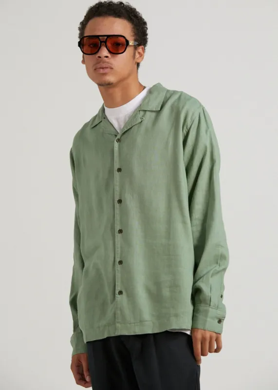 Afends Mens Critical - Hemp Cuban Long Sleeve Shirt - Moss made by Afends