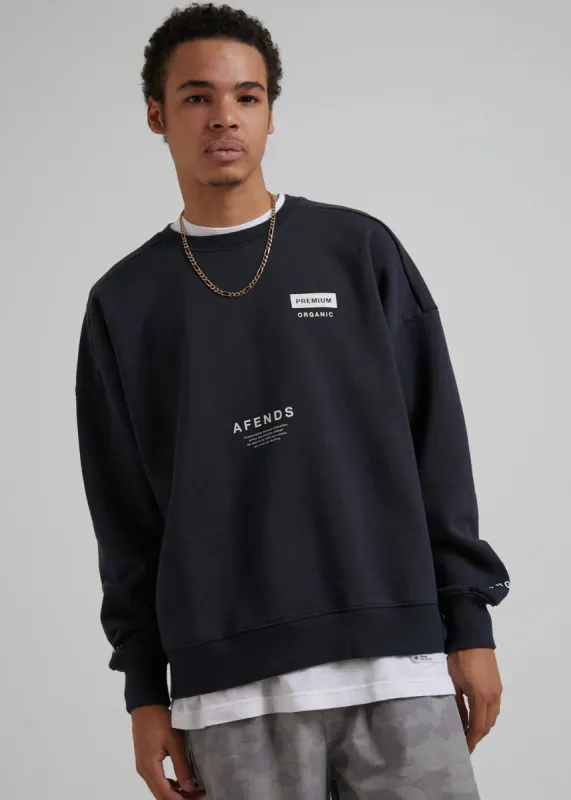 Afends Unisex Maximum  - Unisex Organic Crew Neck Jumper - Charcoal sold by Afends