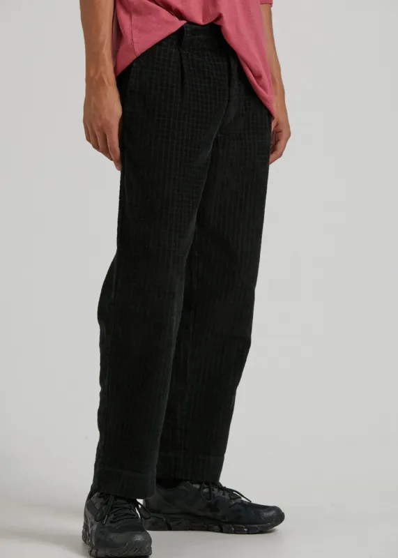 Afends Mens Enjoy  - Hemp Check Corduroy Suit Pants   - Black sold by Afends