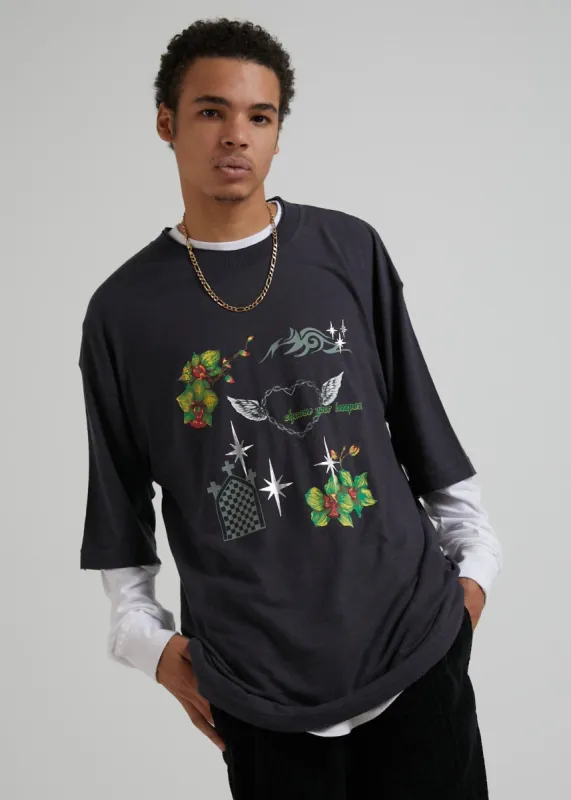 Afends Unisex Choose Your Weapon - Unisex Hemp Oversized Graphic T-Shirt - Charcoal sold by Afends