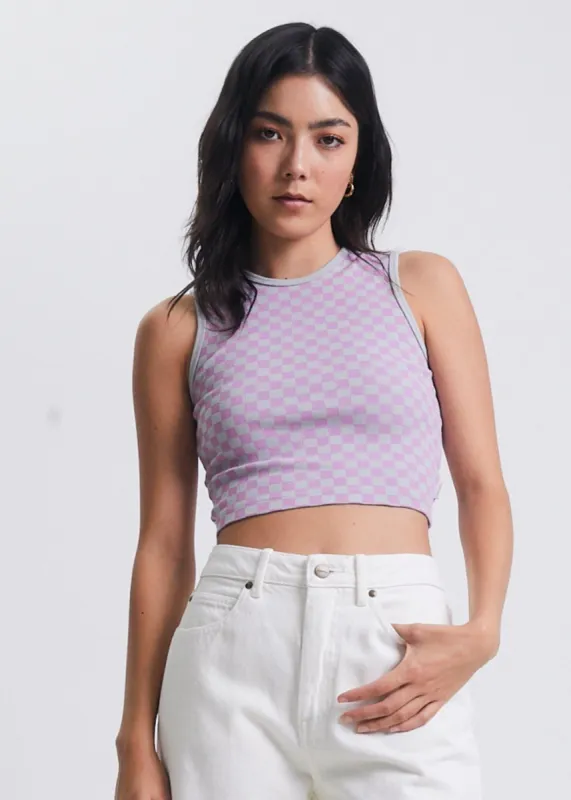 Afends Womens Carlo - Recycled Check Ribbed Tank - Candy Check sold by Afends