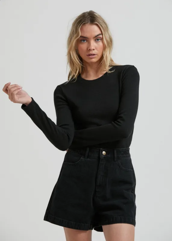Afends Womens Harvey - Hemp Ribbed Long Sleeve Top - Black sold by Afends