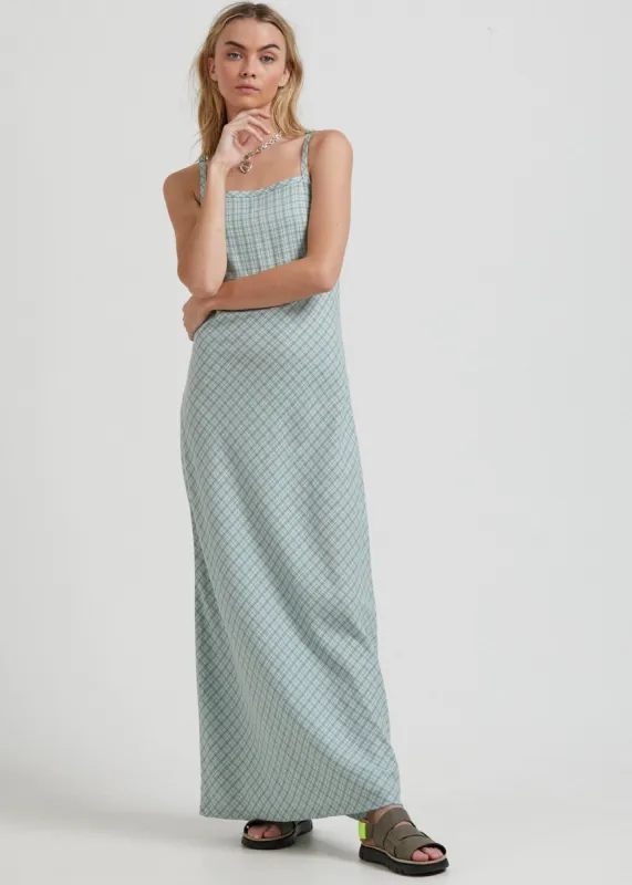 Afends Womens Billy - Hemp Check Maxi Dress - Moss Check sold by Afends