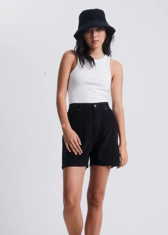 Afends Womens Shelby - Hemp Check Corduroy Shorts  - Black sold by Afends