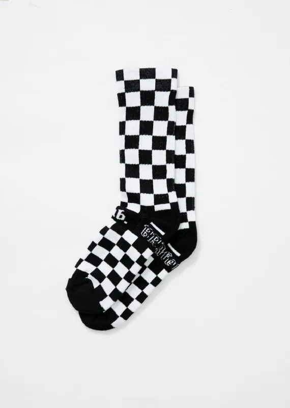 Afends Unisex Chess Club  - Hemp Crew Socks - Black / White sold by Afends