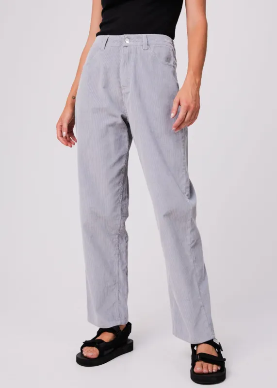 Afends Womens Attention Shelby Long - Organic Corduroy Wide Leg Pants - Grey made by Afends