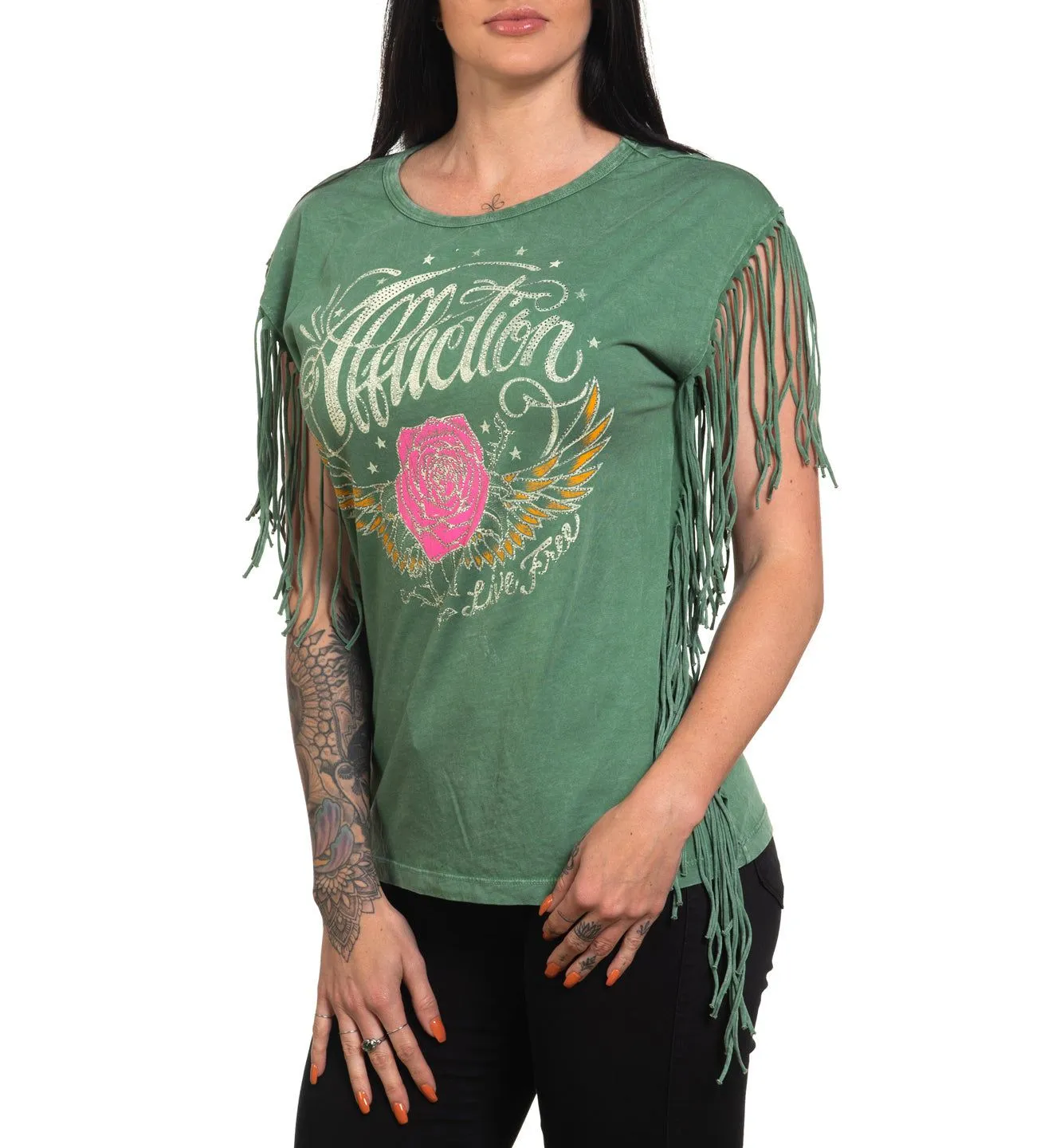AC Rose Wings Fringe Tank sold by Affliction product image thumbnail 3