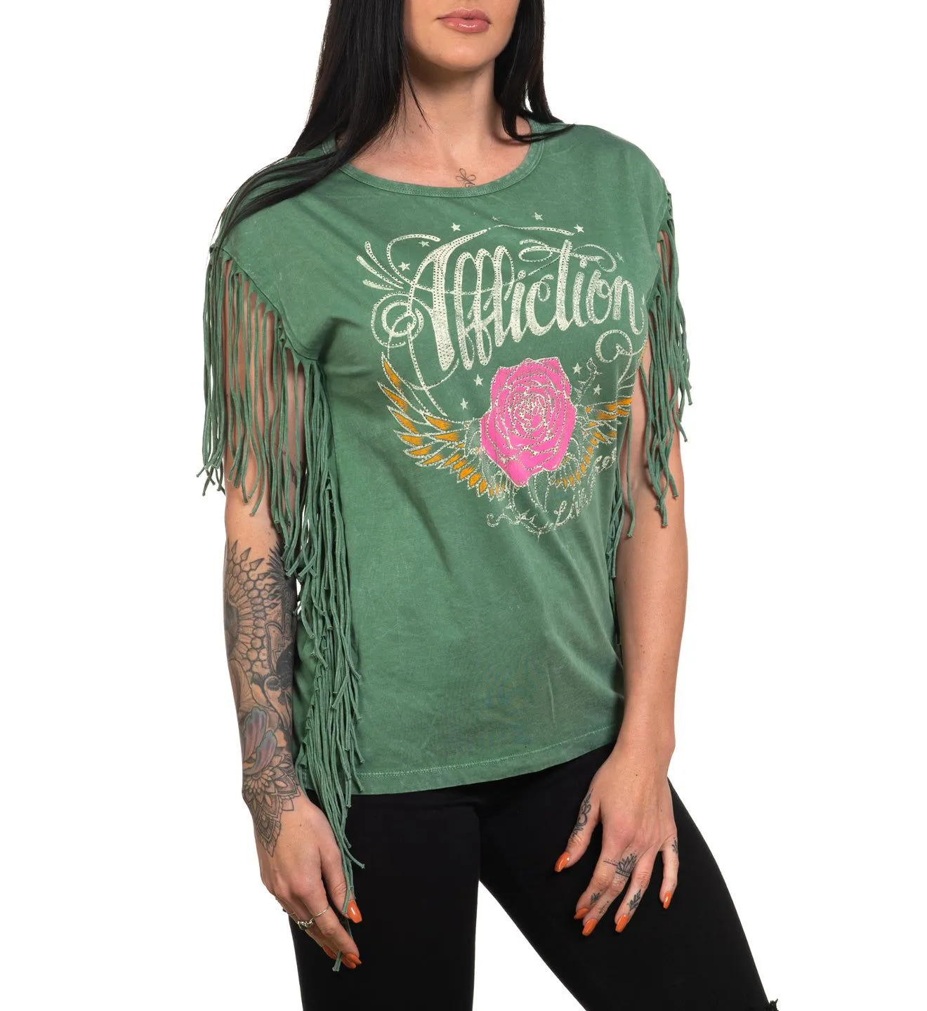 AC Rose Wings Fringe Tank sold by Affliction product image thumbnail 4