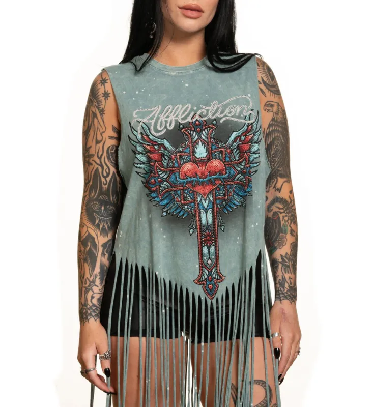 Rosary Fringe Tee sold by Affliction