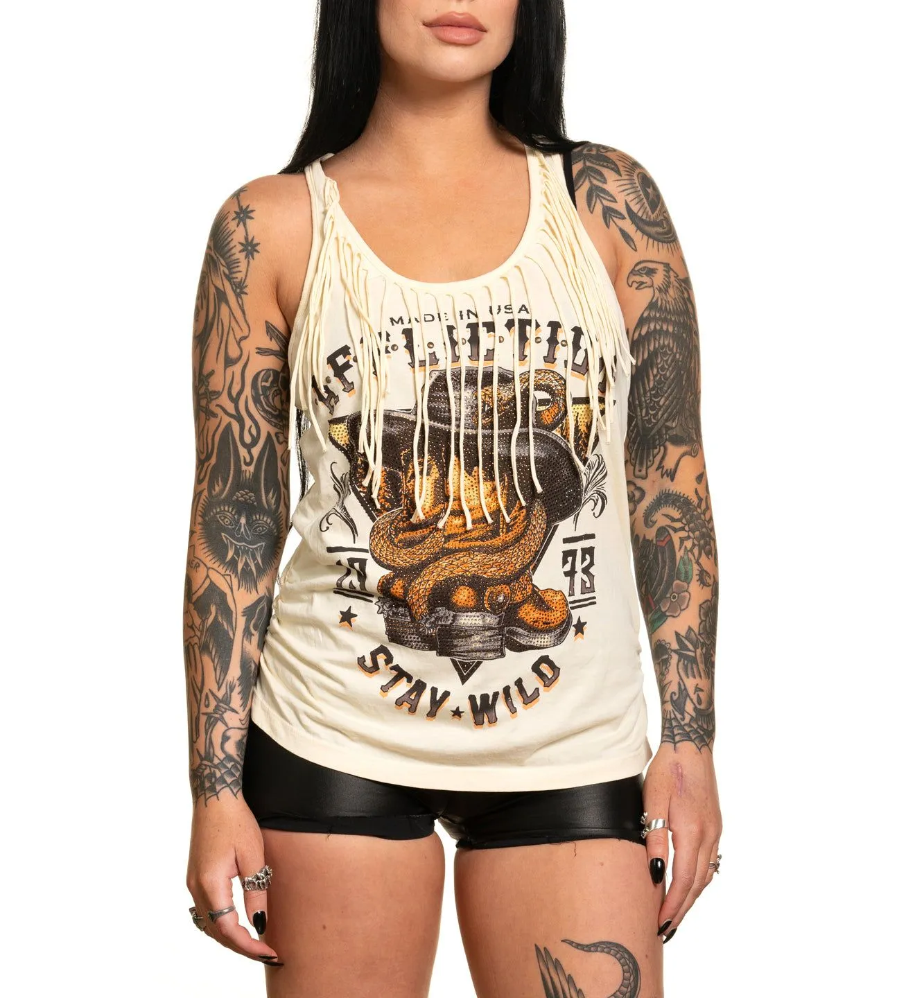 Stay Wild Fringe Racerback sold by Affliction