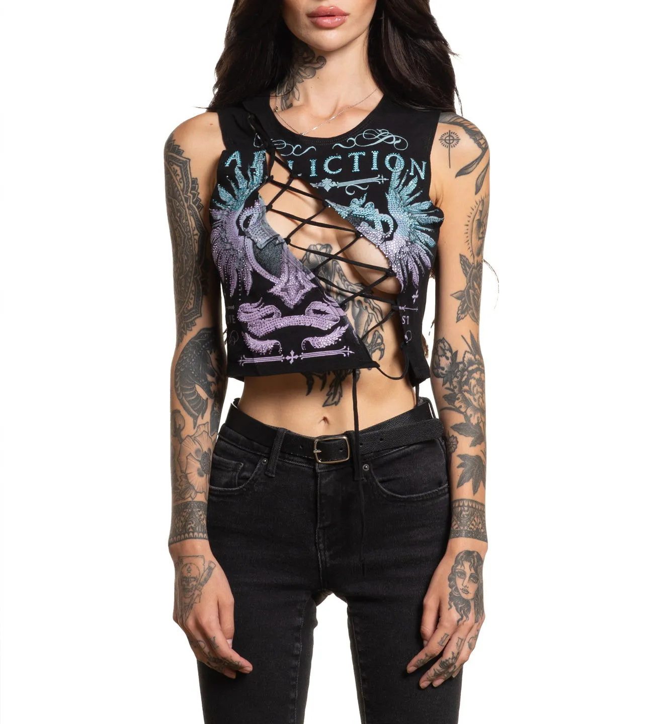 Portrayal Cut Out Crop Tee sold by Affliction