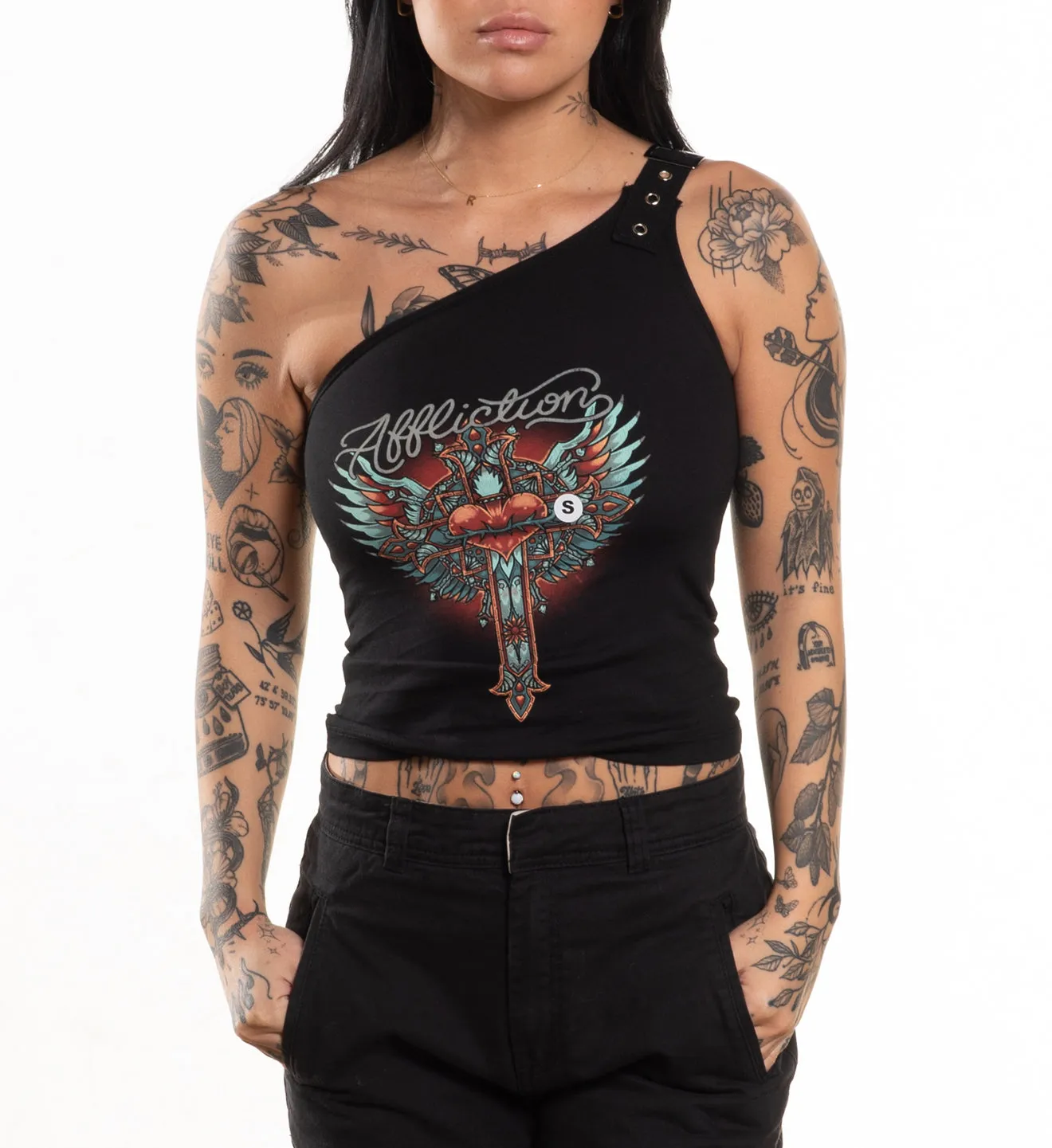 Rosary One Shoulder Top sold by Affliction