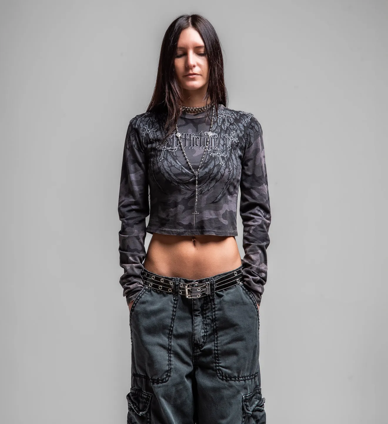 Whispering Thoughts LS Crop Tee sold by Affliction product image thumbnail 5